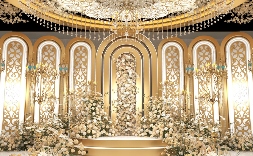 宁强香槟色调婚礼堂效果展示